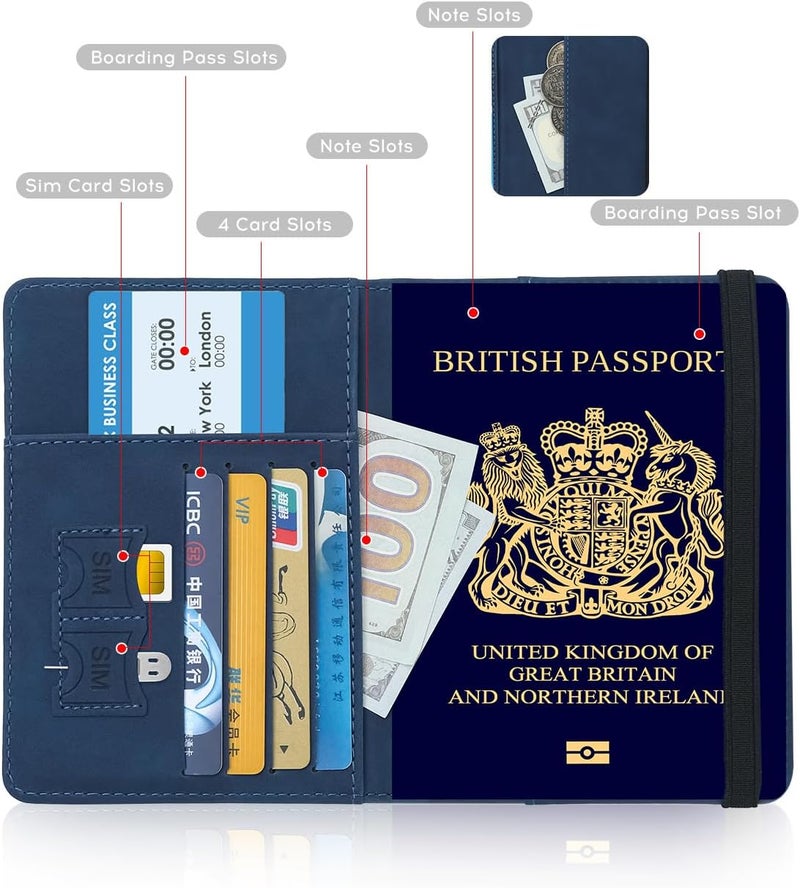 ILIYAH Passport Cover - RFID-Blocking Travel Wallet - Navy - Unisex Adults - Image 5